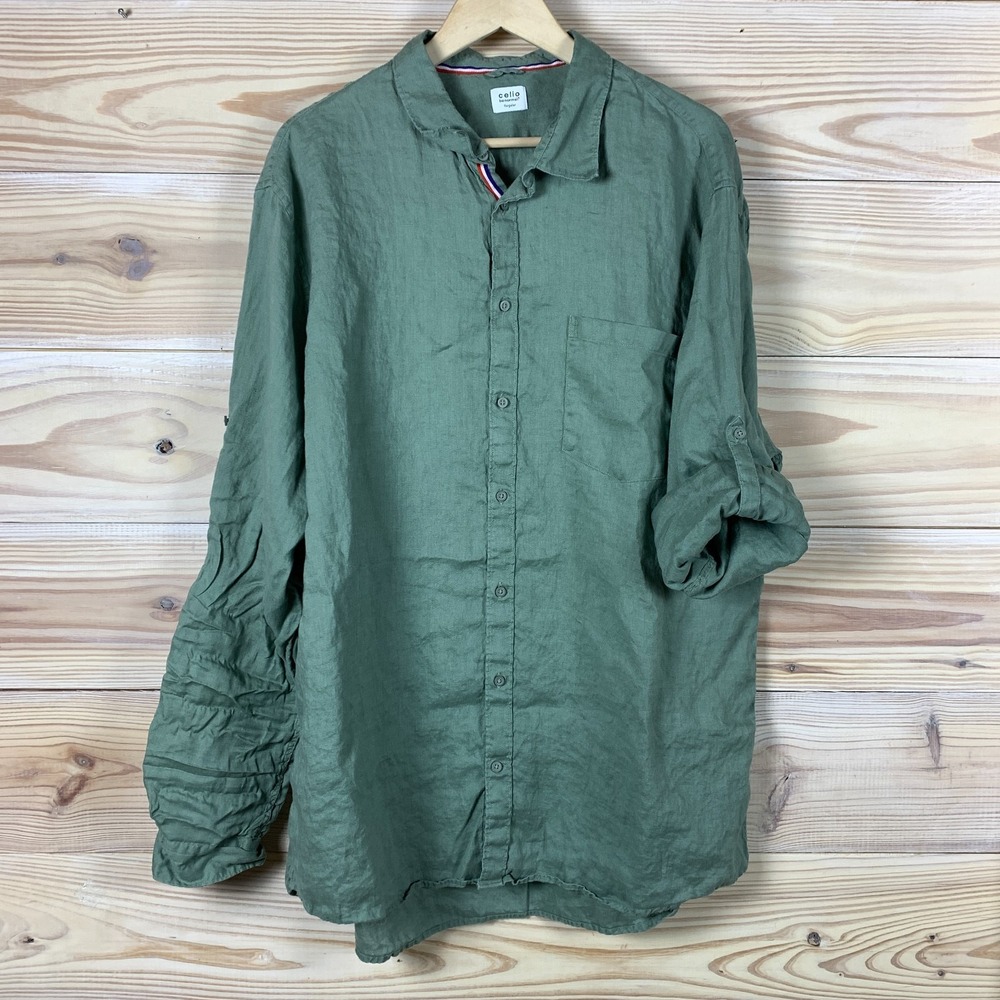 Celio Linen Shirt Mens US‎ 2XL 19 Roll Tab Regular Fit Business Casual Travel